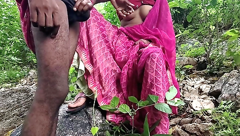 Indian teen plays with her hair and pussy outdoors