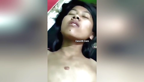 Busty brunette girl on top of her boyfriend in the POV video