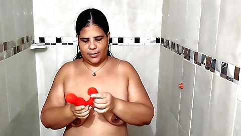 Indian brunette in hot blonde bikini gets fucked in the shower