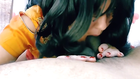 Busty brunette is making love with a hot guy on webcam