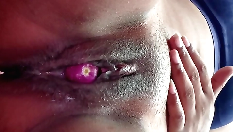 Indian girlfriend gets a dildo in her ass and pussy