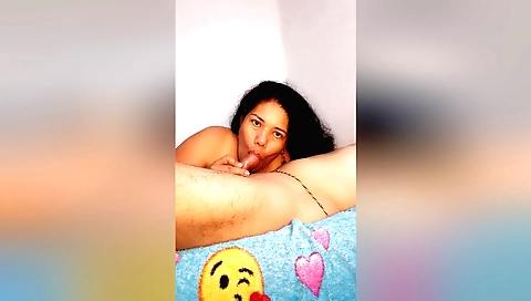 Indian babe with big tits and natural tits enjoys a long blowjob