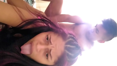 Indian redhead plays with black lover's cock in creampied