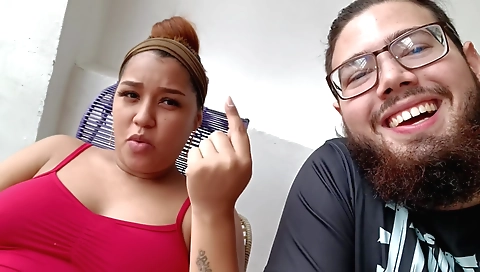 Busty Indian brunette in stockings showing off her body