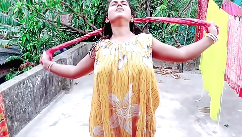 Hot brunette stepsis sharing her room with stepson