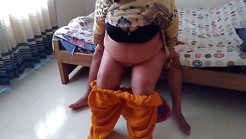 Indian babe with big tits rides her stepson's cock