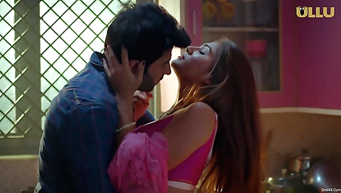 Brunette beauty with big tits and a nice figure is on the bed