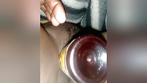 Amateur blonde with hairy pussy plays with her pussy