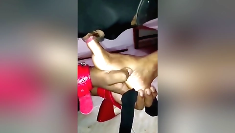 Babi girl sucks my mistress toes and licking her feet