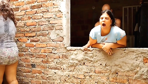 Stepson fucks wife's stepdaughter while the wife cleans