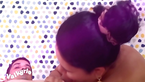 Indian brunette is sucking on his dick and getting deepthroat