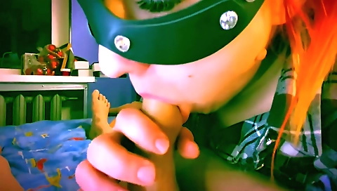 Busty indian redhead is getting a facial from a stud