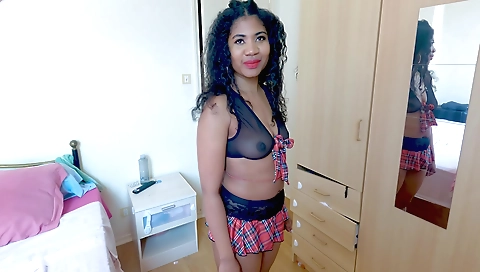 Indian girl with a nice body takes a good look at her body