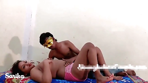 Sexy brunette in red lingerie gets teased and aroused